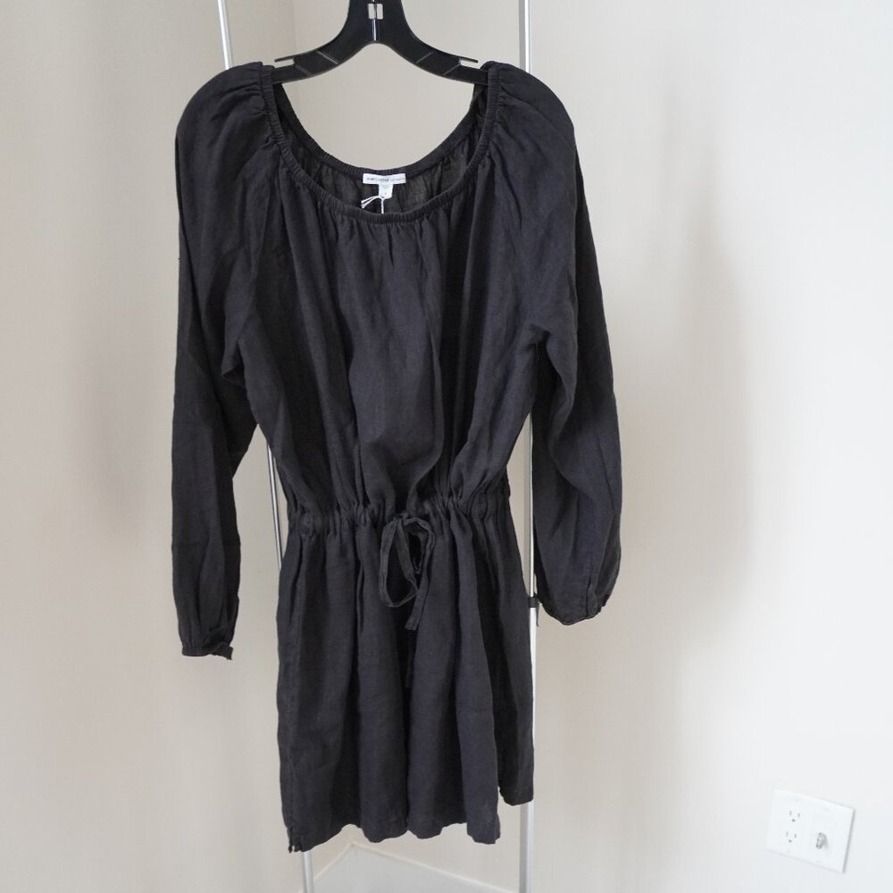 James Perse Linen Dress Black Off Shoulder Size 4 XL New Tag $250 - Picture 2 of 10